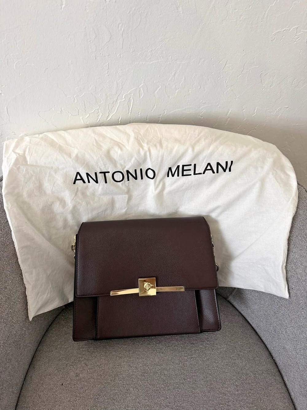 Antonio Melani Brown Leather Crossbody Bag with Gold Hardware